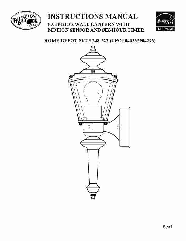Hampton Bay Exterior Motion Sensor Wall Lantern Light Manual-page_pdf